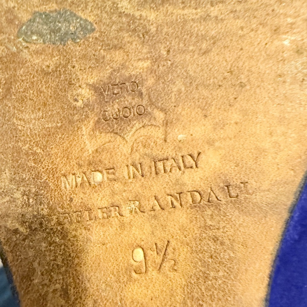 Loeffler Randall Blue Suede Leather Peep Toe 2” wedges w/ Gold Studs Size 9.5 - Picture 10 of 13